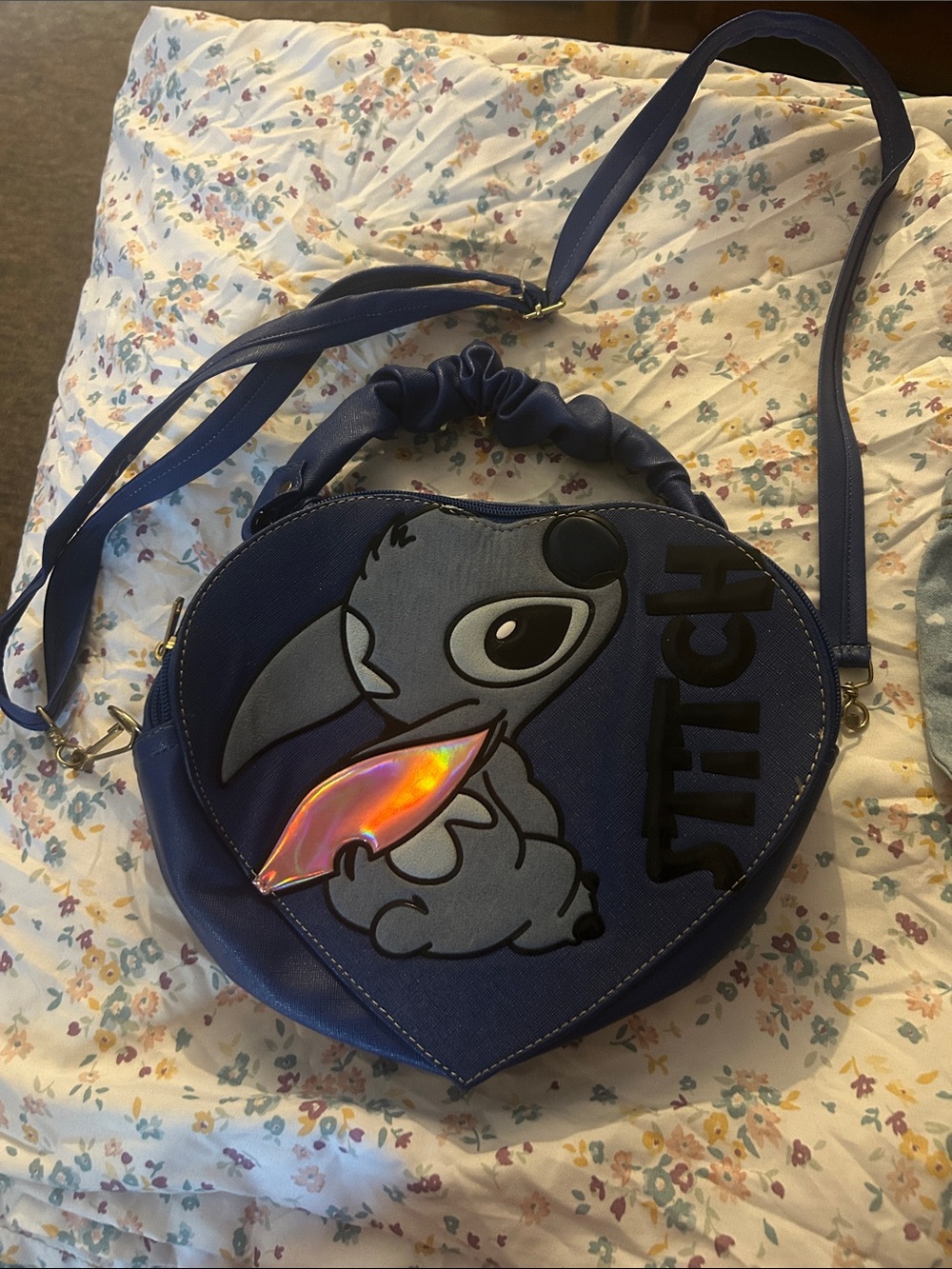 Stitch Navy Heart Crossbody Bag with Iridescent Accent